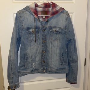 Vintage Plaid Hooded Denim Jacket